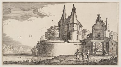 Bastione e porta della città su un fiume, da Paesaggi (Playsante Lantschappen) da Claes Jansz. Visscher II