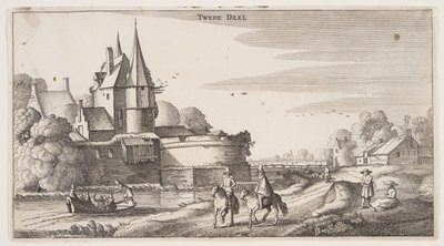 Strada di campagna lungo un villaggio con un bastione, da Paesaggi (Playsante Lantschappen) da Claes Jansz. Visscher II