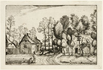 Paesaggio con alberi abbattuti, tavola diciassette dopo Immagini di fattorie, case di campagna e villaggi rustici (Praediorum villarum et rusticarum casularum icones) da Claes Jansz. Visscher II