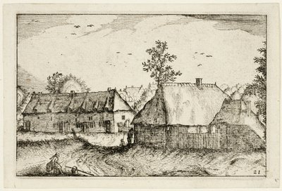 Grandi capannoni, piatto 21 dopo Immagini di fattorie, case di campagna e villaggi rustici (Praediorum villarum et rusticarum casularum icones) da Claes Jansz. Visscher II