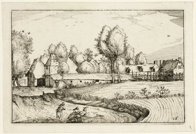 Strada lungo un campo, tavola sedici dopo Immagini di fattorie, case di campagna e villaggi rustici (Praediorum villarum et rusticarum casularum icones) da Claes Jansz. Visscher II
