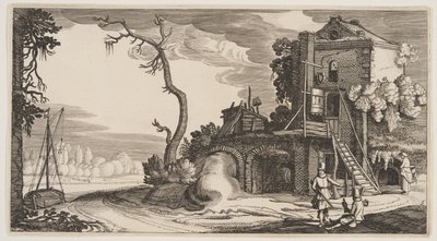 Torre quadrata utilizzata come locanda vicino a un fiume, da Paesaggi (Playsante Lantschappen) da Claes Jansz. Visscher II