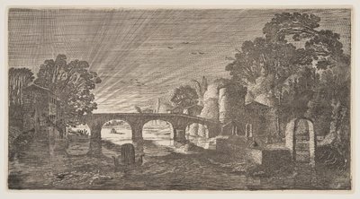 Tramonto su un fiume, da Paesaggi (Playsante Lantschappen) da Claes Jansz. Visscher II