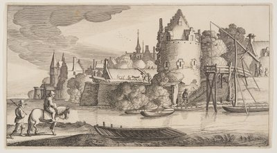 Città situata presso un fiume, da Paesaggi (Playsante Lantschappen) da Claes Jansz. Visscher II