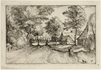 Strada del villaggio, quarta tavola dopo Immagini di fattorie, case di campagna e villaggi rustici (Praediorum villarum et rusticarum casularum icones) da Claes Jansz. Visscher II