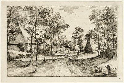 Strada del villaggio, tavola quattordici dopo Immagini di fattorie, case di campagna e villaggi rustici (Praediorum villarum et rusticarum casularum icones) da Claes Jansz. Visscher II