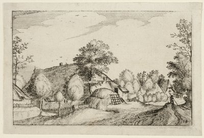 Strada del villaggio, tavola dodici dopo Immagini di fattorie, case di campagna e villaggi rustici (Praediorum villarum et rusticarum casularum icones) da Claes Jansz. Visscher II