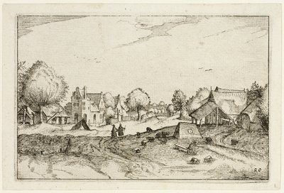Strada del villaggio, piatto venti dopo Immagini di fattorie, case di campagna e villaggi rustici (Praediorum villarum et rusticarum casularum icones) da Claes Jansz. Visscher II