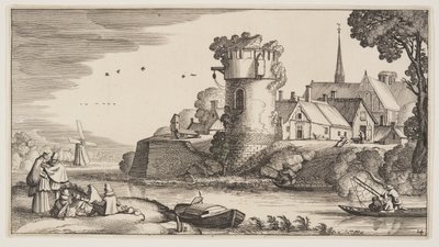 Torre di guardia presso un fiume, da Paesaggi (Playsante Lantschappen) da Claes Jansz. Visscher II