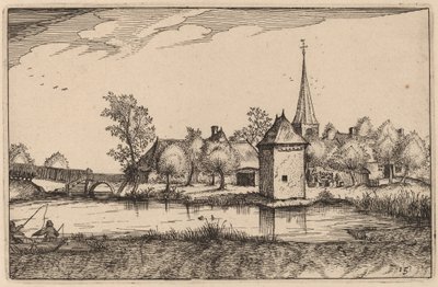 Stagno e un villaggio da Claes Jansz Visscher after Johannes van Doetechum, the Elder after Lucas