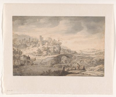 Paesaggio con città su una collina e un pastore da Claes Moeyaert (possibly)