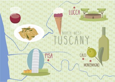 Mappa di Lucca e Pisa, Toscana, Italia da Claire Huntley
