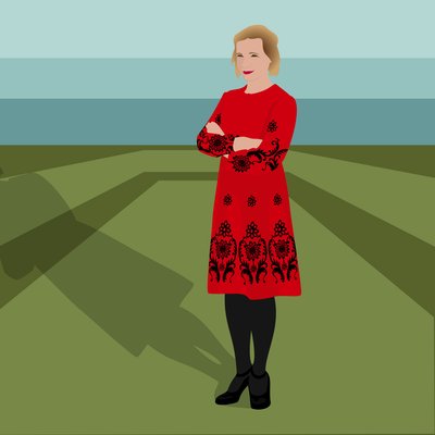 Ritratto di Lucy Worsley, storica inglese, autrice, co-curatrice capo presso i Palazzi Reali Storici e presentatrice televisiva da Claire Huntley