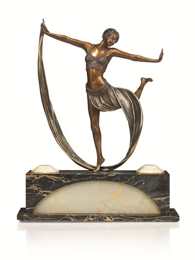 Figura Art Deco con Base Illuminata, 