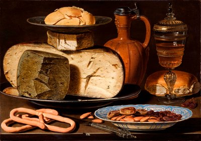 Olandese: Natura morta con formaggi, mandorle e pretzel Natura morta con formaggi, mandorle e pretzel da Clara Peeters