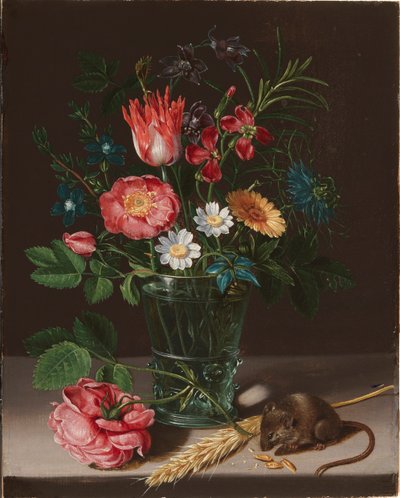 Fiori in un vaso con un topo che rosicchia da Clara Peeters