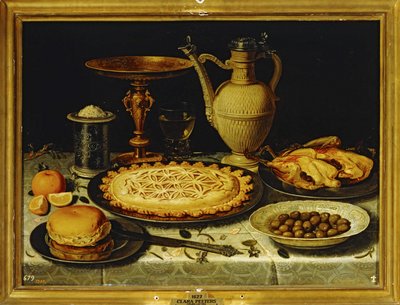 Still-life - Pasto con pollo arrosto, pane e olive ... da Clara Peeters