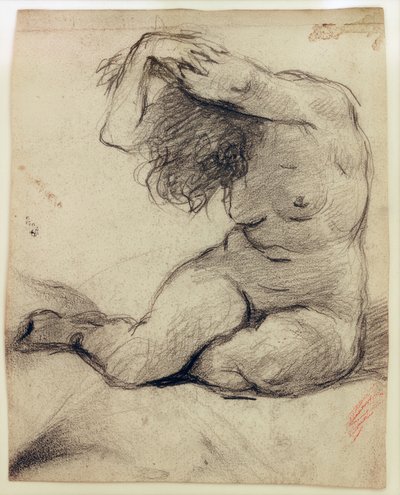Nudo femminile seduto con le mani alzate da Clara Siewert