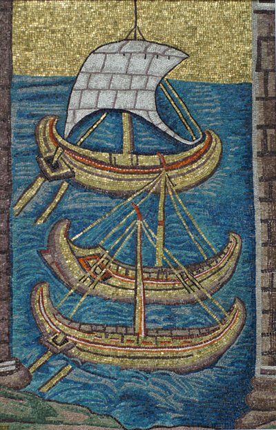 Le galee romane. Mosaico di Ravenna, copia da Classical Antiquities
