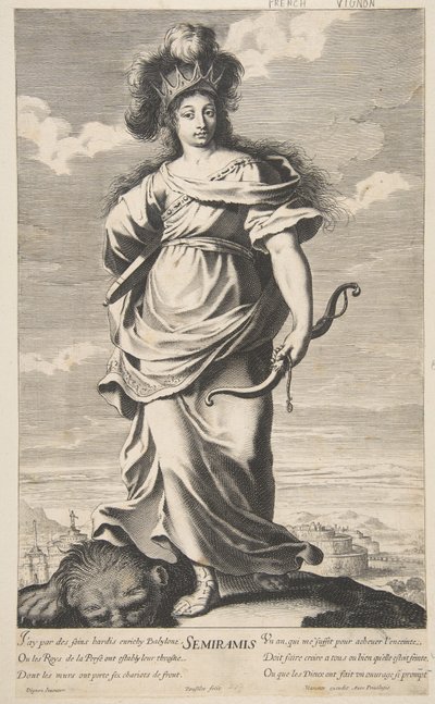 Semiramide da Les Sept Merveilles du monde, c.1639-40 (acquaforte e incisione) da Claude (after) Vignon