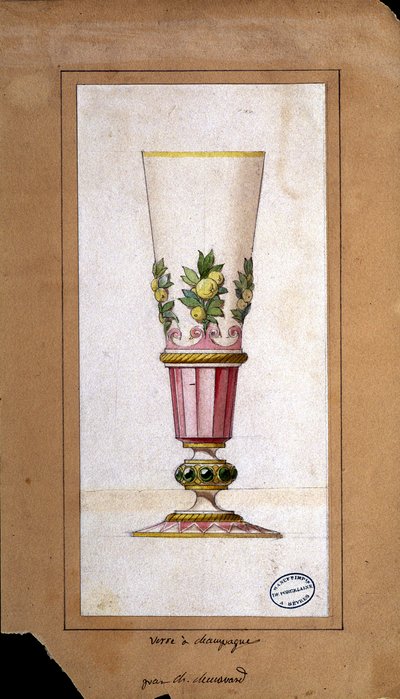 Decorazione per flute da champagne, disegno ad acquerello, Claude-Aymé Chenavard da Claude Amie Chenavard