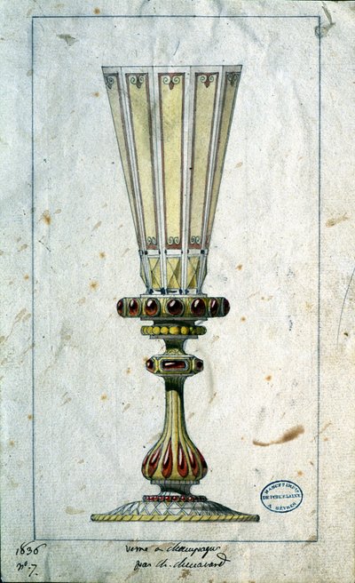 Decorazione per flûte da champagne, disegno ad acquerello, Claude-Aymé Chenavard da Claude Amie Chenavard