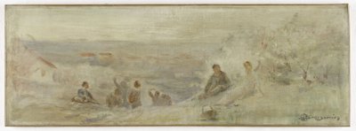 Schizzo per il municipio di Montreuil-sous-Bois: Paesaggio - Riposo sotto gli alberi, nel 1892 da Claude Charles Bourgonnier
