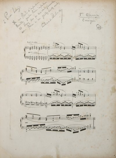Pagina dalla prima bozza corretta di "La damoiselle elue", c.1887-88 da Claude Debussy