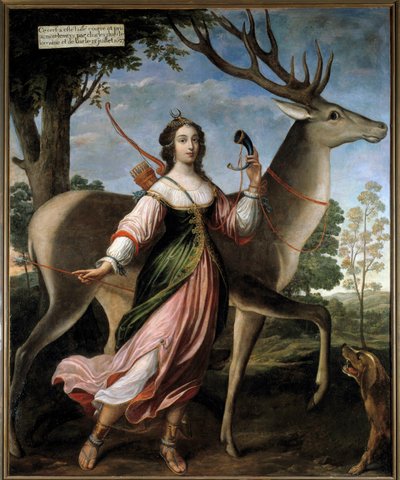 Ritratto di Maria de Rohan - Montbazon, Duchessa di Luynes poi Chevreuse (1600-1679) rappresentata come cacciatrice Diana, con un cervo da Claude Deruet