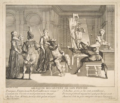 Arlecchino scontento del suo pittore da Claude Gillot, Jacques Gabriel Huquier