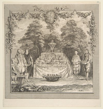 La colazione preparata in un giardino da Claude Gillot, Jacques Gabriel Huquier