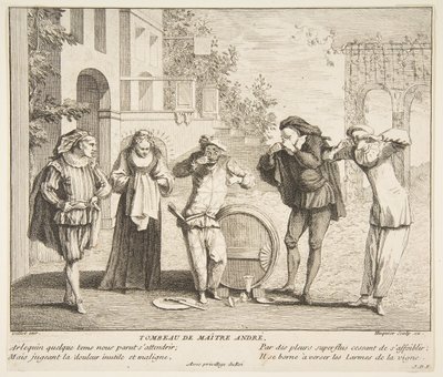 La morte di Maitre Andre. Creatori: Claude Gillot, Jacques Gabriel Huquier da Claude Gillot, Jacques Gabriel Huquier