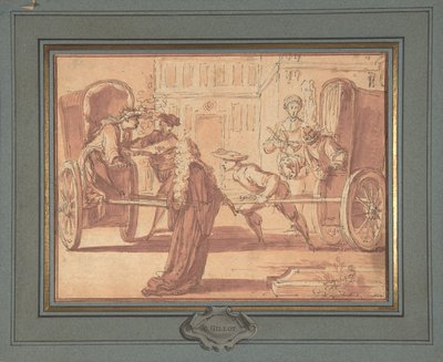 Die Szene der zwei Kutschen da Claude Gillot