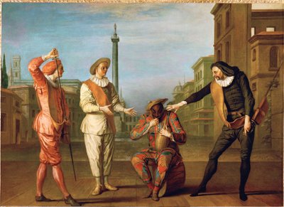 Scene dalla commedia "Le tombeau de Maitre Andre" ... da Claude Gillot