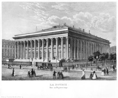 La Borsa e il Tribunale Commerciale, Parigi, dopo un dagherrotipo, c.1840 da Claude Hilaire Alphonse Chamouin