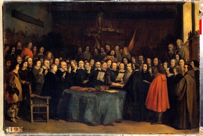 La pace di Vestfalia, il giuramento dopo la ratifica della pace tra gli spagnoli e i neerlandesi, al Municipio di Münster il 15/05/1648 da Claude Jacquand