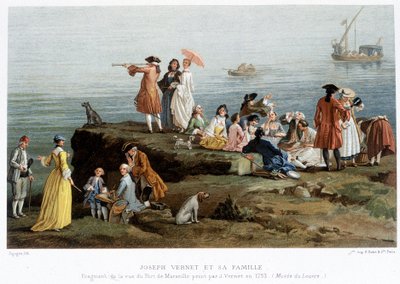 Joseph Vernet e la sua famiglia - riproduzione del XIX secolo di un frammento della vista del porto di Marsiglia dipinta da Vernet nel 1753 (Museo del Louvre) da Claude Joseph (after) Vernet