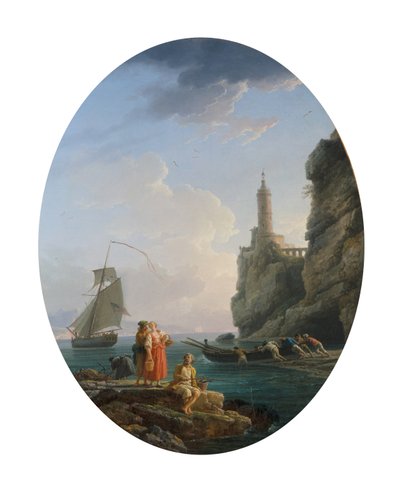 Una costa mediterranea con una coppia amorosa e pescatori da Claude Joseph Vernet