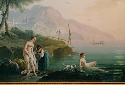 Ragazze che fanno il bagno in riva al mare... (dipinto su tela) da Claude Joseph Vernet