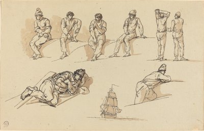 Otto studi di figure e una nave in mare da Claude Joseph Vernet