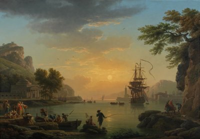 Paesaggio al tramonto con pescatori che tornano con il loro bottino. Dipinto di Claude Joseph Vernet, 1773 da Claude Joseph Vernet
