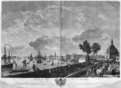 Veduta della città e del porto di Bordeaux vista dal Chateau Trompette, serie di "Les Ports de France", inciso da Charles Nicolas Cochin il Giovane da Claude Joseph Vernet