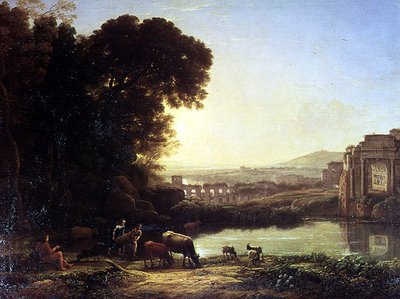 Bovini e Capre che bevono vicino a una rovina da Claude Lorrain