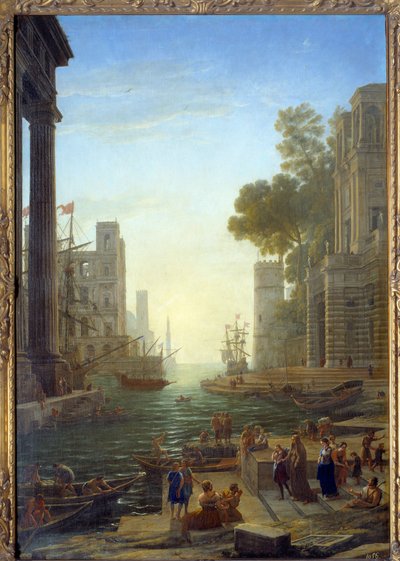 Paesaggio con la barca di Santa Paola Romana a Ostia. Santa Paola lascia i suoi figli per viaggiare verso la Terra Santa da Claude Lorrain