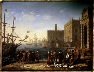 Veduta di un porto con il Campidoglio, veduta della città di Roma da Claude Lorrain