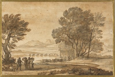 Un paesaggio fluviale boscoso con Giacobbe, Labano e le sue figlie da Claude Lorrain