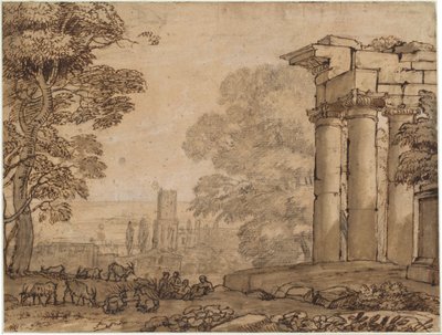 Paesaggio con rovine, figure pastorali e alberi da Claude Lorrain