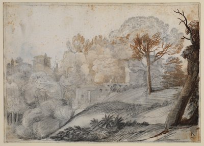 Paesaggio con alberi e edifici da Claude Lorrain