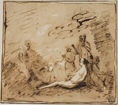 Ninfe e satiri che suonano strumenti musicali da Claude Lorrain