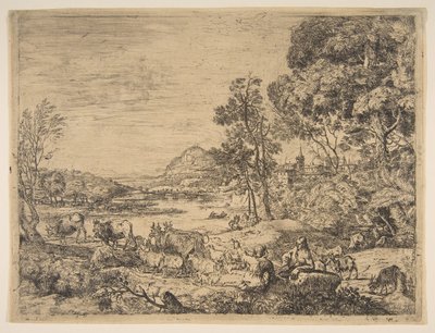 Pastore e pastorella che conversano in un paesaggio da Claude Lorrain